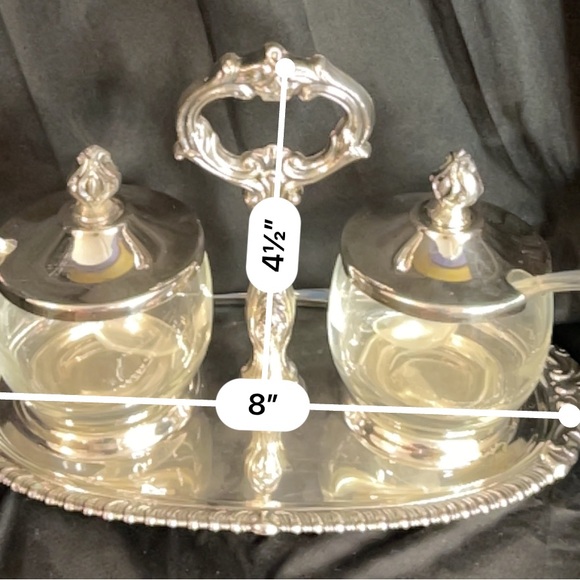 Vintage Sheridan FPS Silver & Glass Jelly & Condiment Set (w spoons) - Picture 11 of 12